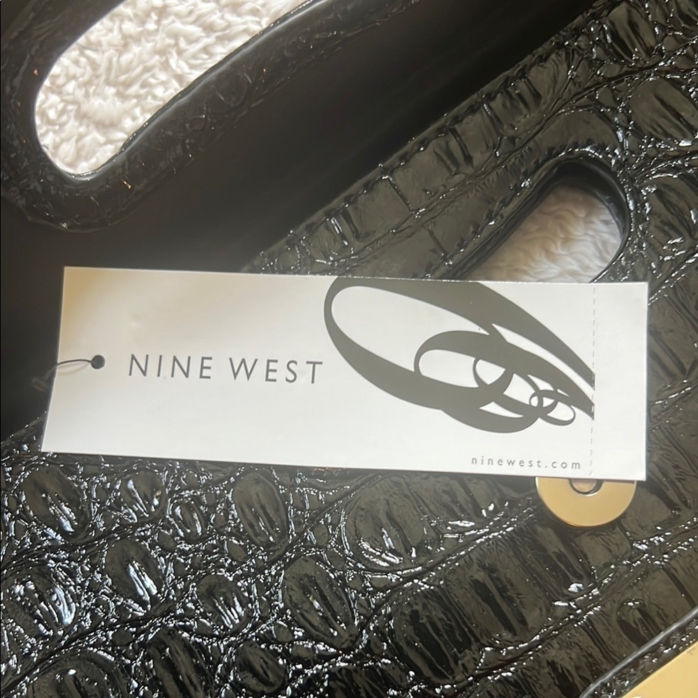 Nine West Black Croc-Embossed Clutch with Metallic Detail - Picture 3 of 14